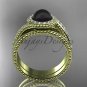 Antique Black Pearl Bridal Set 14kt yellow Gold Diamond Engagement Ring ABP379S