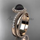Antique Black Pearl Bridal Set 14kt rose Gold Diamond Engagement Ring ABP379S