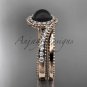 Antique Black Pearl Bridal Set 14kt rose Gold Diamond Engagement Ring ABP379S