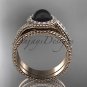Antique Black Pearl Bridal Set 14kt rose Gold Diamond Engagement Ring ABP379S
