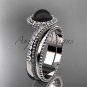 Antique Black Pearl Bridal Set platinum Diamond Engagement Ring ABP379S