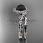 Antique Black Pearl Bridal Set platinum Diamond Engagement Ring ABP379S