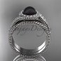 Antique Black Pearl Bridal Set platinum Diamond Engagement Ring ABP379S