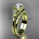 Flower moissanite bridal set 14k yellow  gold unusual engagement ring ADLR377S