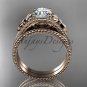 Flower moissanite bridal set 14k rose  gold unusual engagement ring ADLR377S