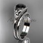 Flower bridal set 14k white gold unusual Black diamond engagement ring ADLR377S