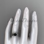 Flower bridal set 14k white gold unusual Black diamond engagement ring ADLR377S
