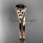 Flower bridal set 14k rose  gold unusual Black diamond engagement ring ADLR377S