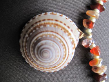 Yellow & Orange Jasper necklace with Sea Shell Pendant