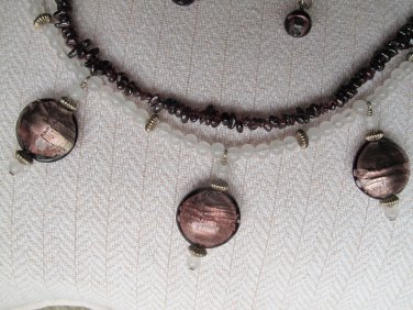 Rose Quartz & Garnet necklace featuring 3 Garnet Gold Foil Beads
