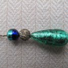 Gold foil Emerald beads & antique silver bead on silver cable chain