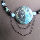 Fancy Jasper pendant with blue, green & black beaded necklace