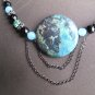 Fancy Jasper pendant with blue, green & black beaded necklace