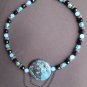 Fancy Jasper pendant with blue, green & black beaded necklace