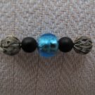 Gold foil Aquamarine bead, 2 Onyx beads & antique silver necklace