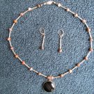 Jasper & Silver beaded necklace with Fancy Jasper Pendant & Earring set