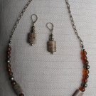Ocean Jasper & Amber beaded necklace with matching earings