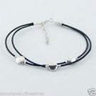 Petite Sterling Silver Leather Bracelet Shiny 925 Stamped Silver Discs Brand New