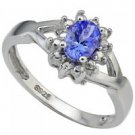 Genuine 0.5 Carat Tanzanite Ring Size 7 Platinum over .925 Sterling Silver - New