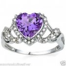 2.16 Carat Genuine Amethyst Heart Ring Platinum over 925 Sterling Silver Size 8