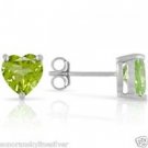 Nice 1 Carat Genuine Peridot Heart Earrings .925 Sterling Silver with Platinum