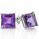 2 Carat TW (2 PCS) Genuine Amethyst Earrings Platinum over .925 Sterling Silver