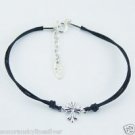 Petite Sterling Silver 925 Stamped Leather Bracelet Medieval Cross Ladies