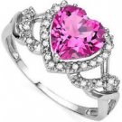 2.5 Carat Pink Topaz Heart Shaped Ring Size 6 Platinum over .925 Sterling Silver