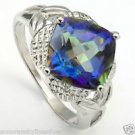 4 Carat Blue Mystic Topaz Gemstone Ring Size 7 Platinum over 925 Sterling Silver