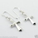 Sterling Silver 925 Stamped Beveled Cross Dangle Earrings Polished - Brand New