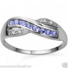 Genuine Tanzanite Platinum over .925 Sterling Silver Ring Size 7 Diamonds New