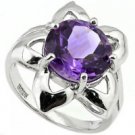 4.8 Carat Genuine Amethyst Flower Ring Sz 7.5 Platinum over 925 Sterling Silver