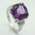 7 Carat Genuine Amethyst Ring Size 6 Platinum over .925 Sterling Silver - New