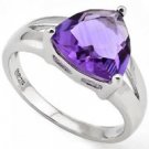 3 Carat Genuine Amethyst Ring Size 7.5 Platinum over .925 Sterling Silver - New
