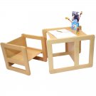 Children's Multifunctional Furniture Set of 1 Table and 1 Chair Solid Beech Wood Natural Varnish