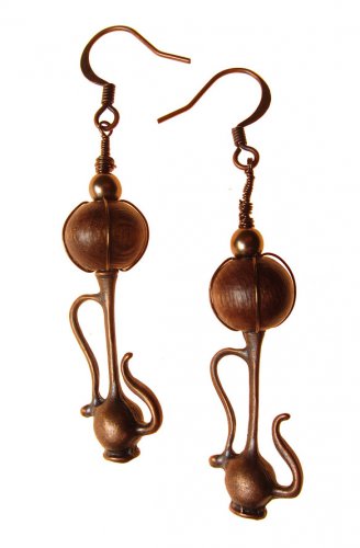 Genie Bottle Earring with Brown Bead   (+brown pearl bead)