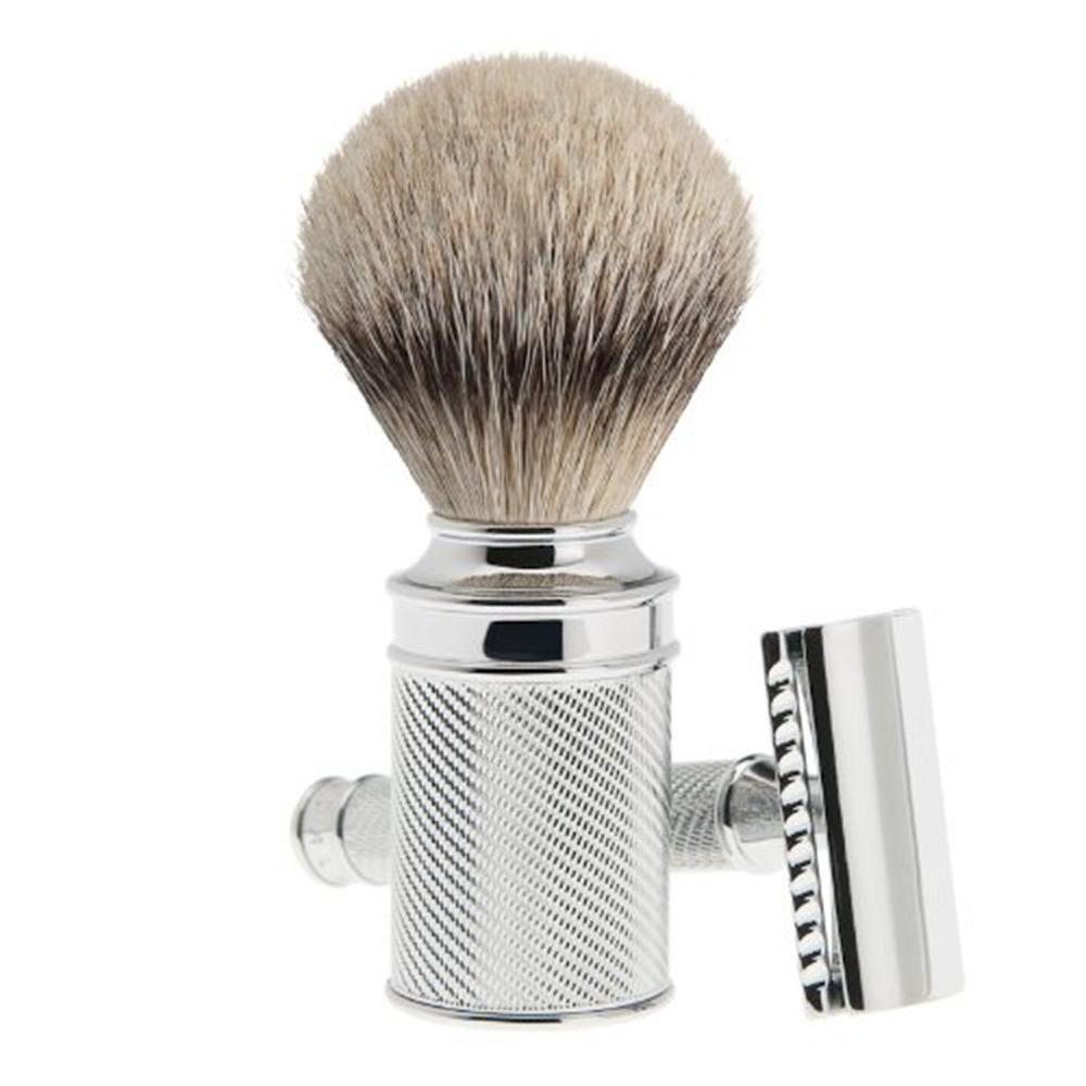 Muhle Classic Shaving set metal Doubleedged razor and brush stand