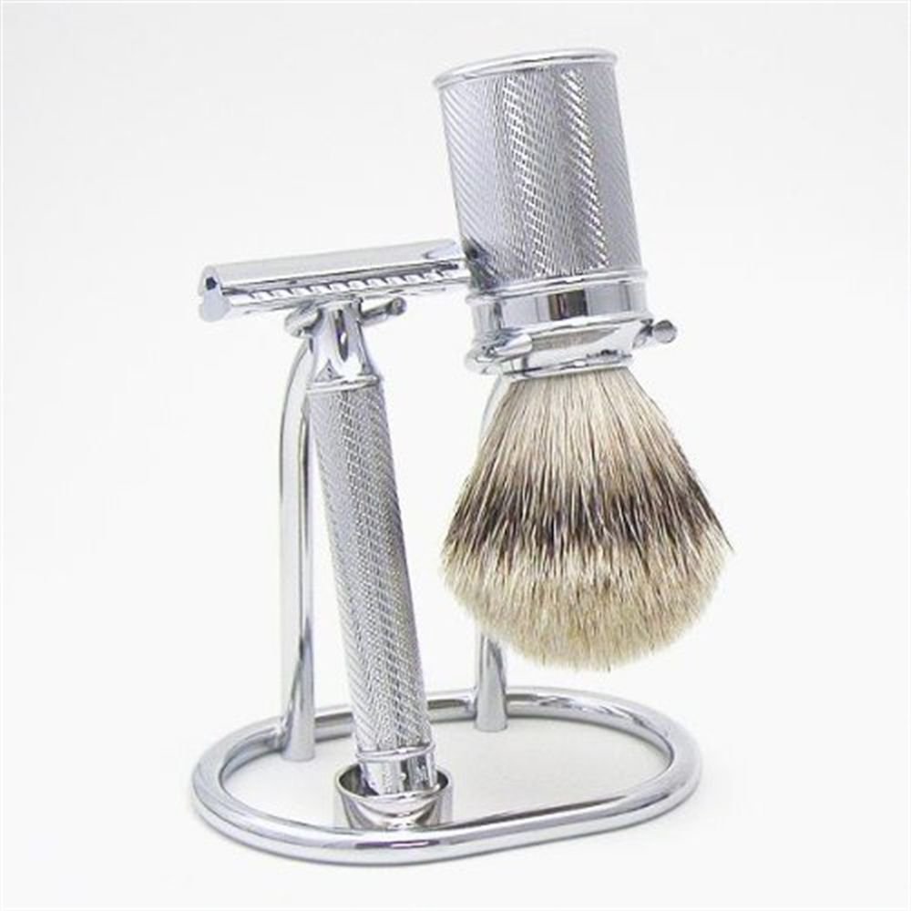 Muhle Classic Shaving set metal Doubleedged razor and brush stand