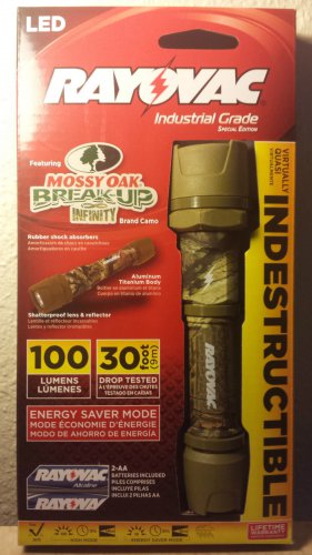 RAYOVAC LED FLASHLIGHT 100 LUMEN INDESTRUCTIBLE MOSSY OAK CAMO DIY2AACAMO-B