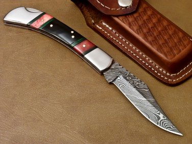 HAND MADE DAMASCUS STEEL POCKET FOLDING KNIFE - LOCK BACK 9" length AZ054