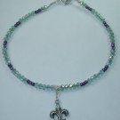 Fleur de Lis Lilac Crystal and Bead Anklet