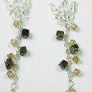 Gold Rutilated and Brown Smoky Quartz Earrings with Butterflies in Sterling Silver