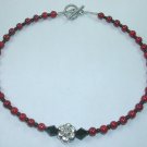 handcrafted Silver Flower Bead and Red Crystal Anklet