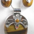 Brown Tigers Eye Pendant and Earrings Set in Sterling Silver