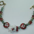 Red & White Lampwork and Red and Pink Cloisonne Christmas Bracelet