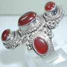 large 5 Red Carnelian Ring in Sterling Silver