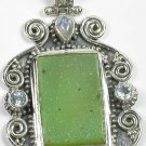 Green Druzy Pendant with Moonstone in Sterling Silver