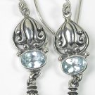 Bali Blue Topaz & Grey Pearl Dangle Earrings in Sterling Silver
