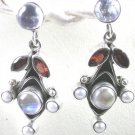 Moonstone and Red Garnet Earrings in Sterling Silver