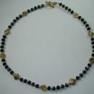 handcrafted Black Crystal Necklace with Gold Plated Flowers